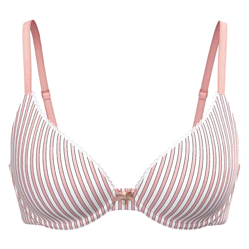 NWT Body by VICTORIAS SECRET lightly lined smooth Demi bra pink white stripe 36D